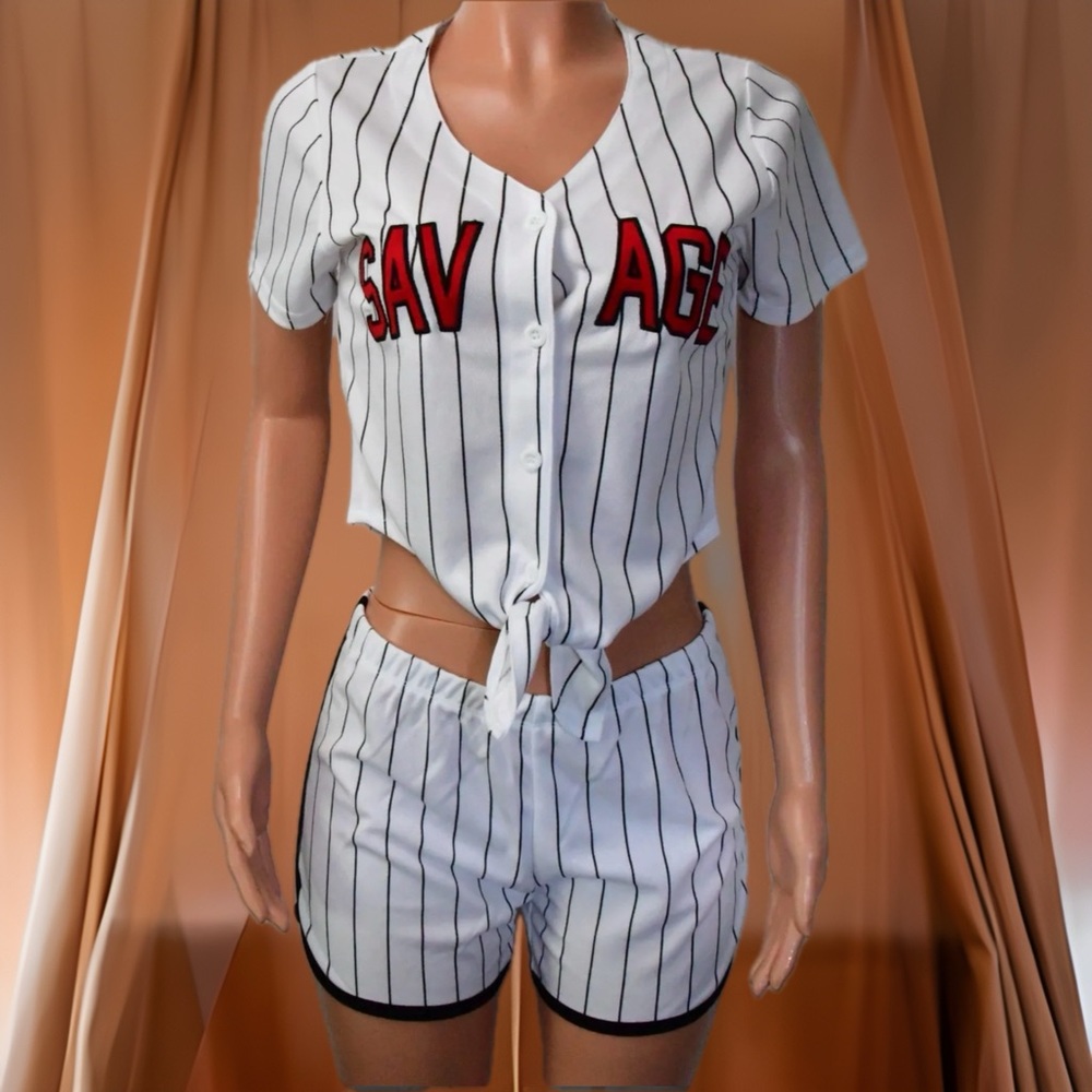 WOMEN’S SEXY BASEBALL JERSEY SHORT SET-WHITE
